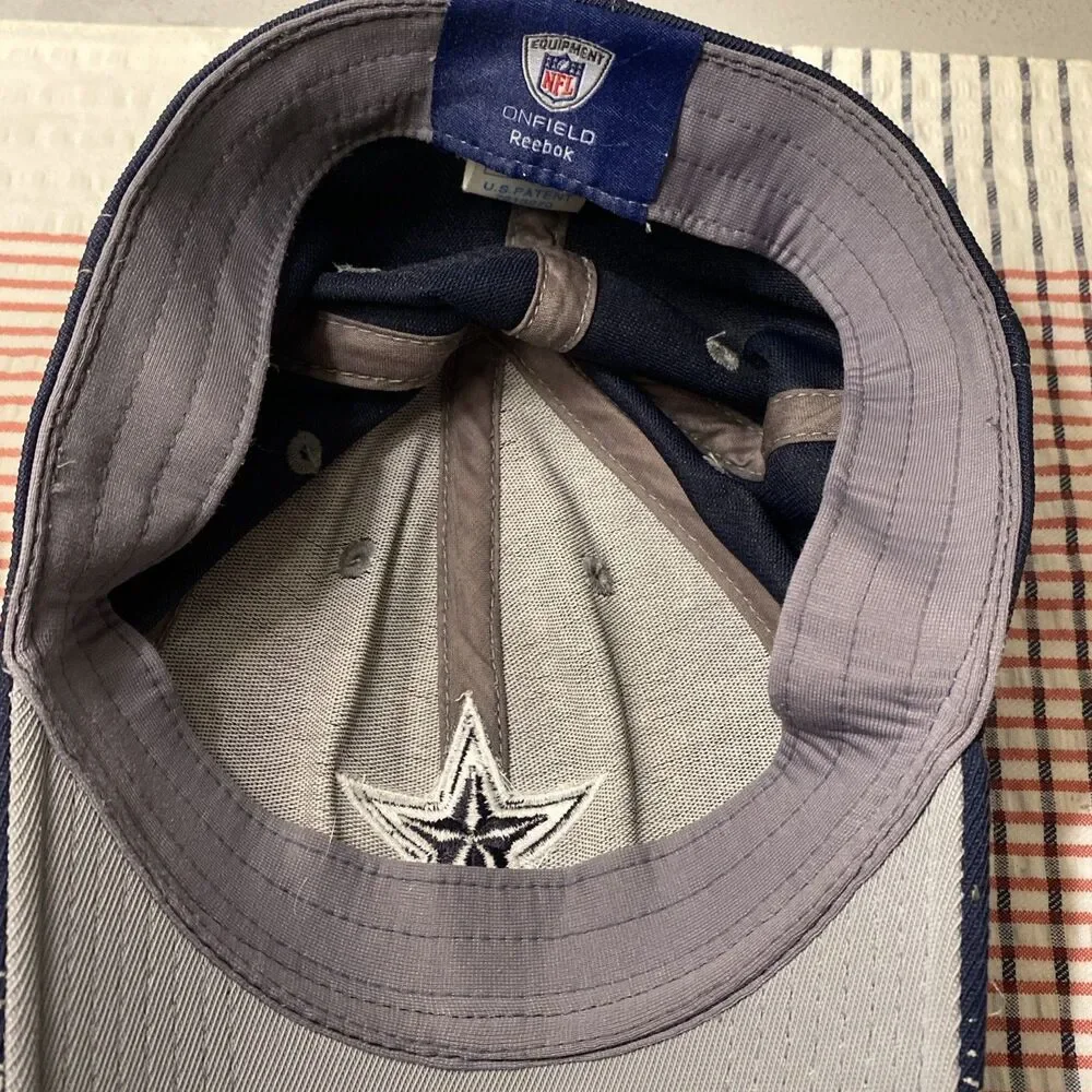 Vintage Reebok NFL Onfield Dallas Cowboys Flexfit Hat Navy Gray Sideline Y2K